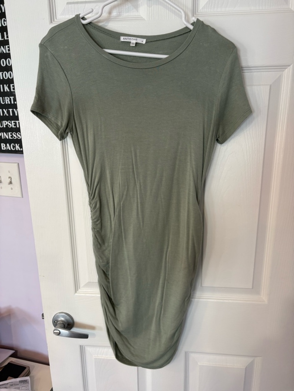ANTISTAR Olive Green Ruched Side T-Shirt Dress